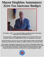 Mayor Hopkins Announces Spending Reduction, Zero Tax Increase in Proposed Budget